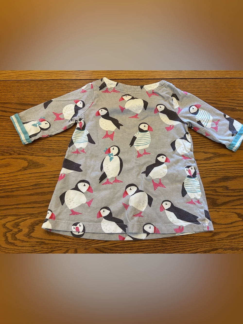 Mini Boden Teal-Trim Puffin Print Tunic - Picture 4 of 4